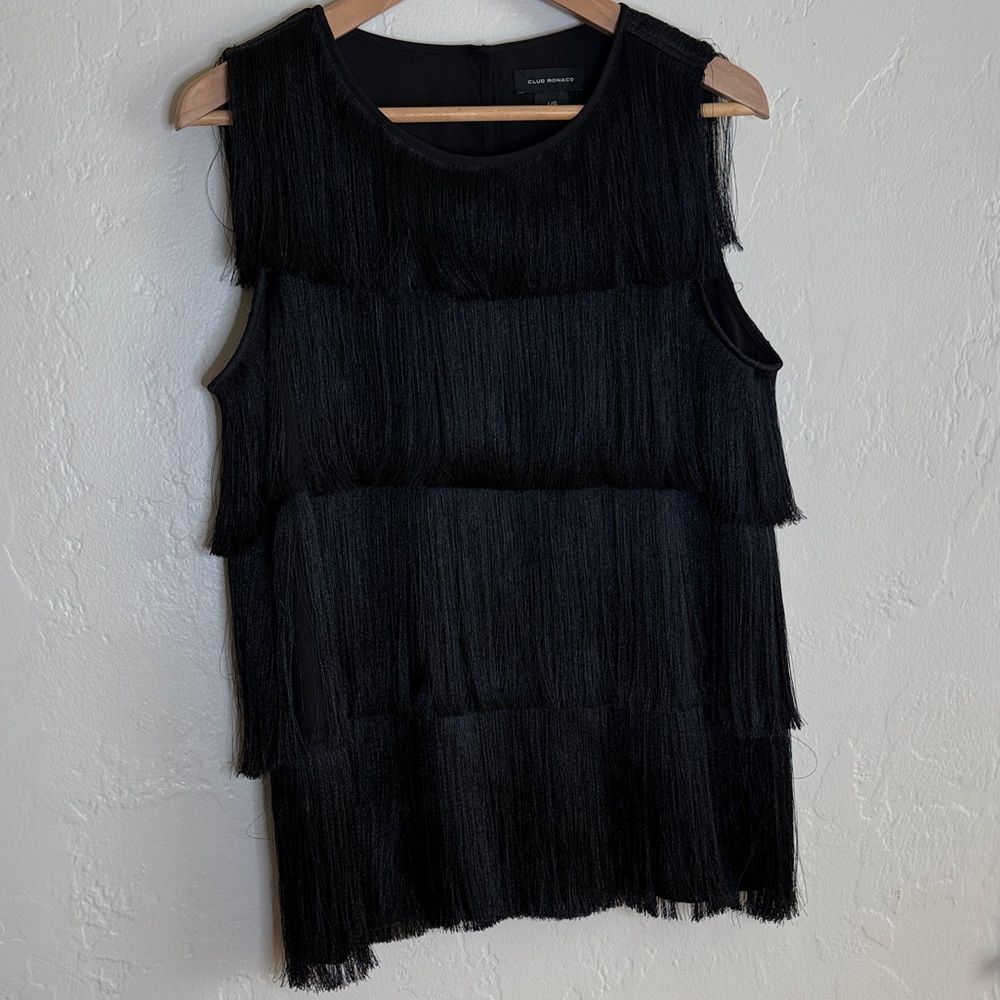 Club Monaco Black Fringe Sleeveless Top